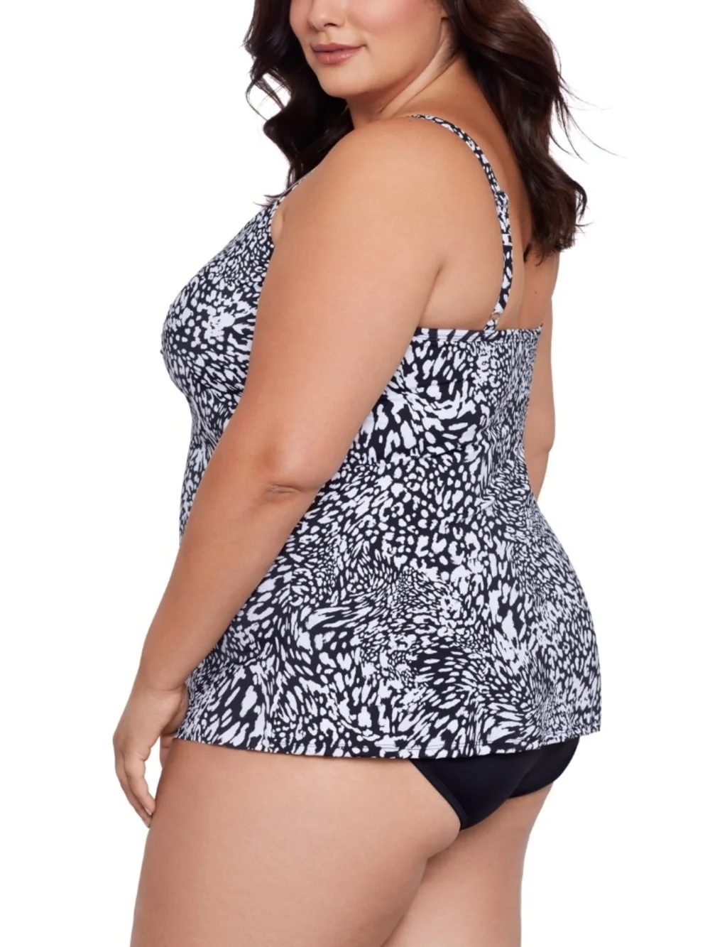Swim Solutions Plus Size Printed Flyaway Fauxkini One Piece - Leopard Swirl - Picture 2 of 3